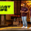 Gaurav Taneja pitching his fitness brand BeastLife on Shark Tank India Season 4, presenting to the Sharks with a sales figure highlight on the screen.